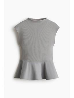 H&M - Women Grey Dual-Fabric Peplum Top