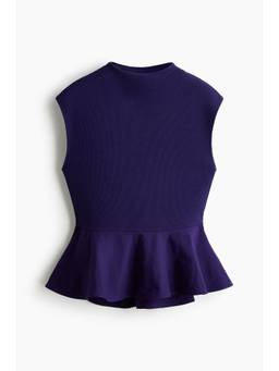 H&M - Women Purple Dual-Fabric Peplum Top