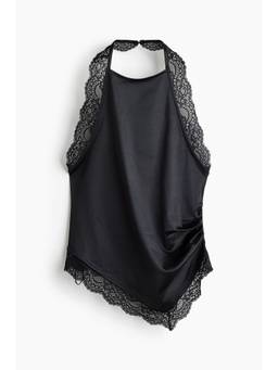 H&M - Women Black Lace-Trimmed Halter Neck Top
