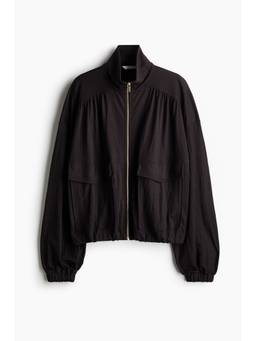 H&M - Women Brown Bubble-Hem Zip-Through Jacket