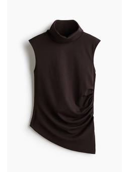 H&M - Women Brown Draped High-Neck Top