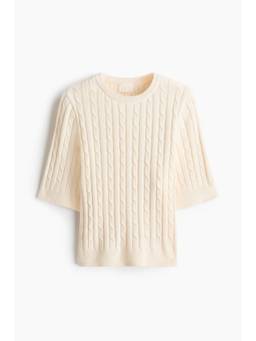 H&M - Women White Short-Sleeved Cable-Knit Top
