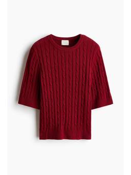 H&M - Women Red Short-Sleeved Cable-Knit Top