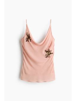 H&M - Women Peach Embellished Cowl-Neck Top