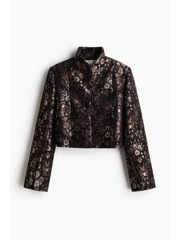 H&M - Women Black Shoulder-Pad Brocade Jacket