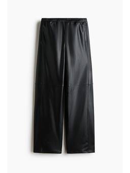 H&M - Women Black Wide Coated Trousers