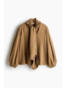H&M - Women Mustard Textured-Weave Scarf-Collar Blouse