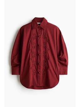 H&M - Women Red Decorative-Trim Poplin Shirt
