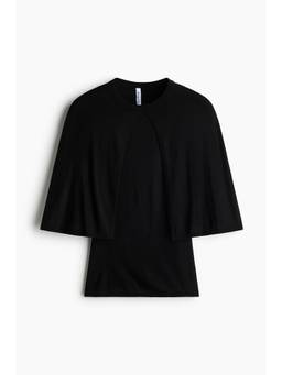 H&M - Women Black Cape-Detail Rib-Knit Top