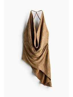 H&M - Women Beige Jacquard-Weave Cowl-Neck Top