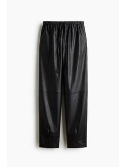 H&M - Women Black Coated Barrel Trousers