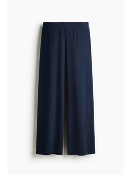 H&M - Women Navy Blue Loose-Fit Pull-On Trousers