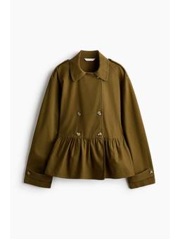 H&M - Women Olive Short Peplum Trench Coat