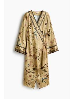 H&M - Women Yellow Jacquard-Weave Wrap Dress