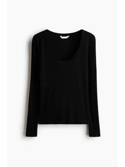 H&M - Women Black Scoop-Neck Cotton Jersey Top