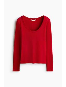 H&M - Women Red Scoop-Neck Cotton Jersey Top