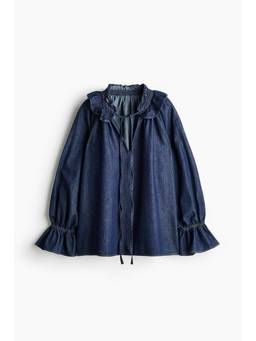 H&M - Women Navy Blue Frill-Trimmed Denim Blouse