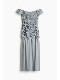 H&M - Women Grey Ruched Off-The-Shoulder Dress