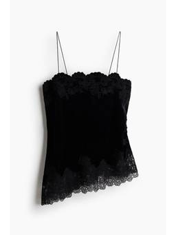 H&M - Women Black Lace-Detail Velour Top