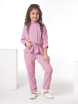Mini Stitch - Solid Georgette High Neck 2 Piece For Baby Girls-Onion Pink (Set of 2)