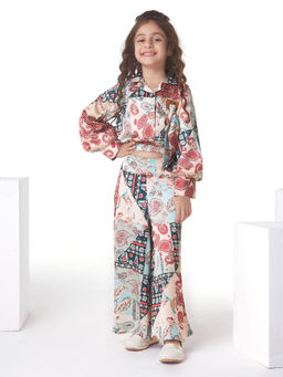 Mini Stitch - Paisley Printed Full Sleeves 2 Piece For Baby Girls-Cream (Set of 2)