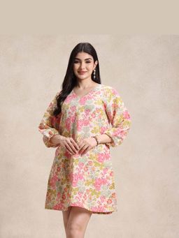 Sarvaa by Kriti - Pink Floral Printed Linen Dress