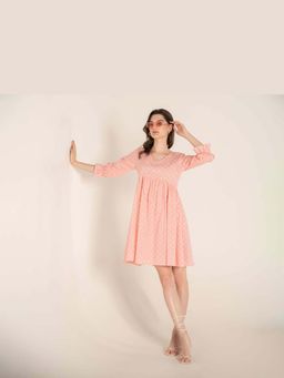 EKOHUM - Pastel Pink Polka Dot Gathered Dress