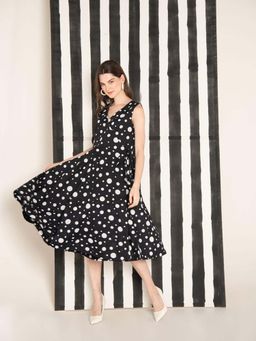 EKOHUM - Monochrome Polka Dot Cotton Wrap Dress