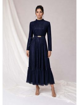 Onto by Aanchal - Navy Blue Novelle Pleated Maxi Dress Ress