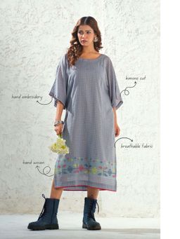 Thread Game - Blue Jamdani Artisanal Daman Kimono Dress