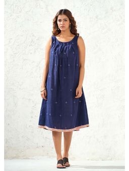 Thread Game - Navy Blue Jamdani Self Weaved Dress