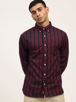 GANT - Men Navy Blue Striped Regular Fit Shirt