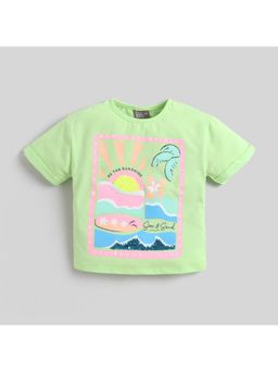Little Kangaroos - Girls Lime Green Printed T-Shirt