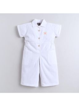 Little Kangaroos - Girls White Solid Jumpsuit