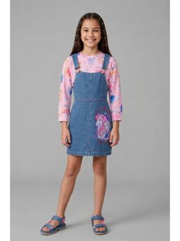 TINY GIRL - Barbie By Full Sleeves Top with Dungaree with T-Shirt- Light Blue