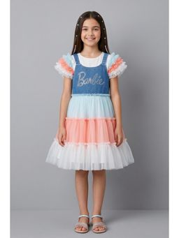 TINY GIRL - Barbie By Half Sleeves Brand Name Text Printed Dress- Multi-Color