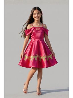 TINY GIRL - Barbie By Cold Shoulder Foil Printed Dress- Pink