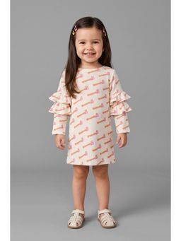 TINY GIRL - Barbie By Full Sleeves Brand Name Printed Dress- Multi-Color