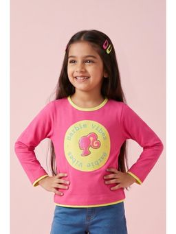TINY GIRL - Barbie by Full Sleeves Placement Printed Top- Pink