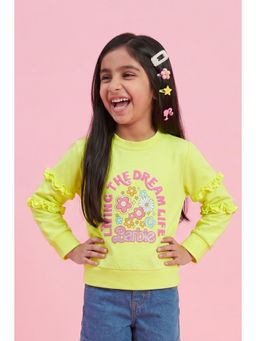 TINY GIRL - Barbie by Full Sleeves Placement Printed Top- Yellow