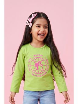 TINY GIRL - Barbie by Full Sleeves Placement Printed Top- Green