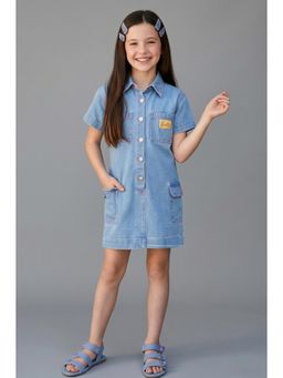 TINY GIRL - Barbie by Half sleeves Solid brand name printed Jumpsuit- Light Blue