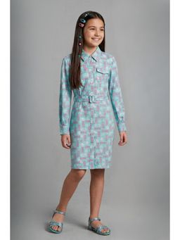 TINY GIRL - Barbie by Full Sleeves Barbie text printed Dress- Sea Green