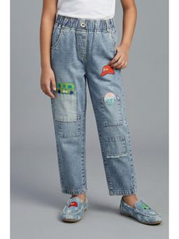 TINY GIRL - Barbie by Cotton Patch Detailed Jeans- Light Blue