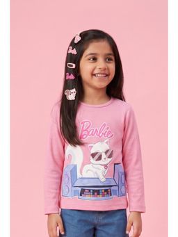 TINY GIRL - Barbie by Full Sleeves Placement Printed Top- Pink