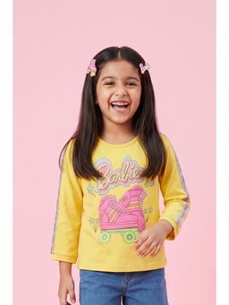 TINY GIRL - Barbie by Full Sleeves Placement Printed Top- Yellow