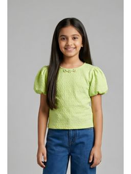 TINY GIRL - Puff Sleeves textured detailed Top- Green