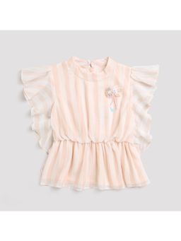 TINY GIRL - Flared Sleeves Stripe Printed Top- Peach