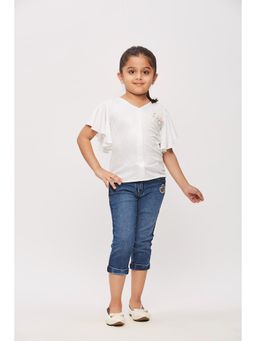 TINY GIRL - Flared Sleeves Sequin Detailed Top- White