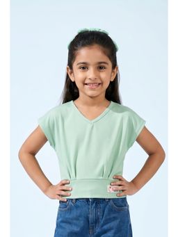 TINY GIRL - Half Sleeves Textured Detailed Top- Green